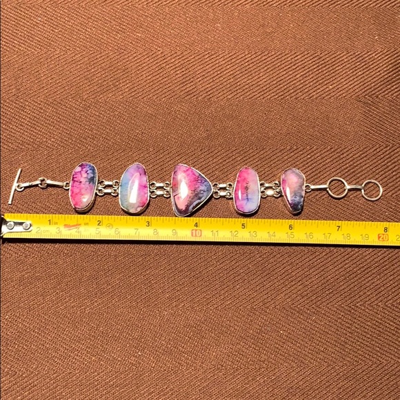 Sterling Silver handmade bracelet w/laced agate - Picture 7 of 8